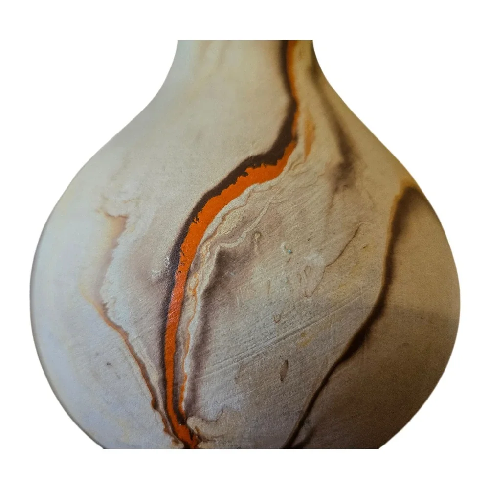 Nemadji Pottery Marbled Bud Vase Earth Tone Swirl Orange Brown USA Folk Art 6.5
